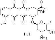 Daunorubicin hydrochloride, (8S-cis)-8-Acetyl-10-((3-amino-2,3,6-trideoxy-alpha-L-lyxo-hexopyranosyl)oxy)-7,8,9,10-tetrahydro-6,8,11-trihydroxy-1-methoxy-5,12-naphthacenedione hydrochloride, CAS #: 23541-50-6