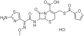 Ceftiofur hydrochloride, (6R-(6alpha,7beta(Z))-7-(((2-Amino-4-thiazolyl)(methoxyimino)acetyl)amino)-3-(((2-furanylcarbonyl)thio)methyl)-8-oxo-5-thia-1-azabicyclo[4.2.0]oct-2-ene-2-carboxylic acid hydrochloride, CAS #: 103980-44-5