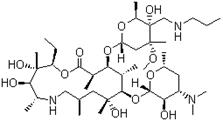 Tulathromycin A, (2R,3S,4R,5R,8R,10R,11R,12S,13S,14R)-13-[[2,6-Dideoxy-3-C-methyl-3-O-methyl-4-C-[(propylamino)methyl]-a-L-ribo-hexopyranosyl]oxy]-2-ethyl-3,4,10-trihydroxy-3,5,8,10,12,14-hexamethyl-11-[[3,4,6-trideoxy-3-(dimethylamino)-b-D-xylo-hexopyranosyl]oxy]-1-oxa-6-azacyclopentadecan-15-one, CAS #: 217500-96-4